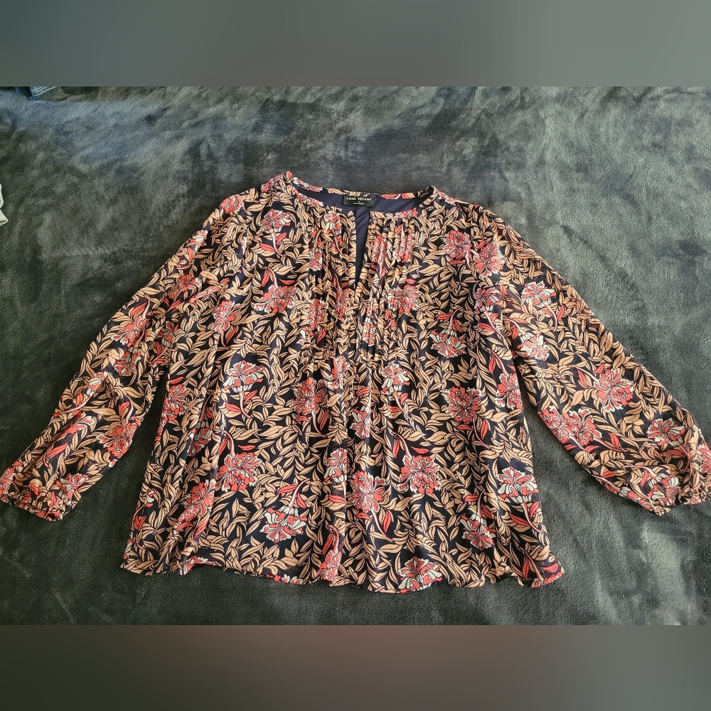 Lane Bryant Navy And Pink Floral Blouse